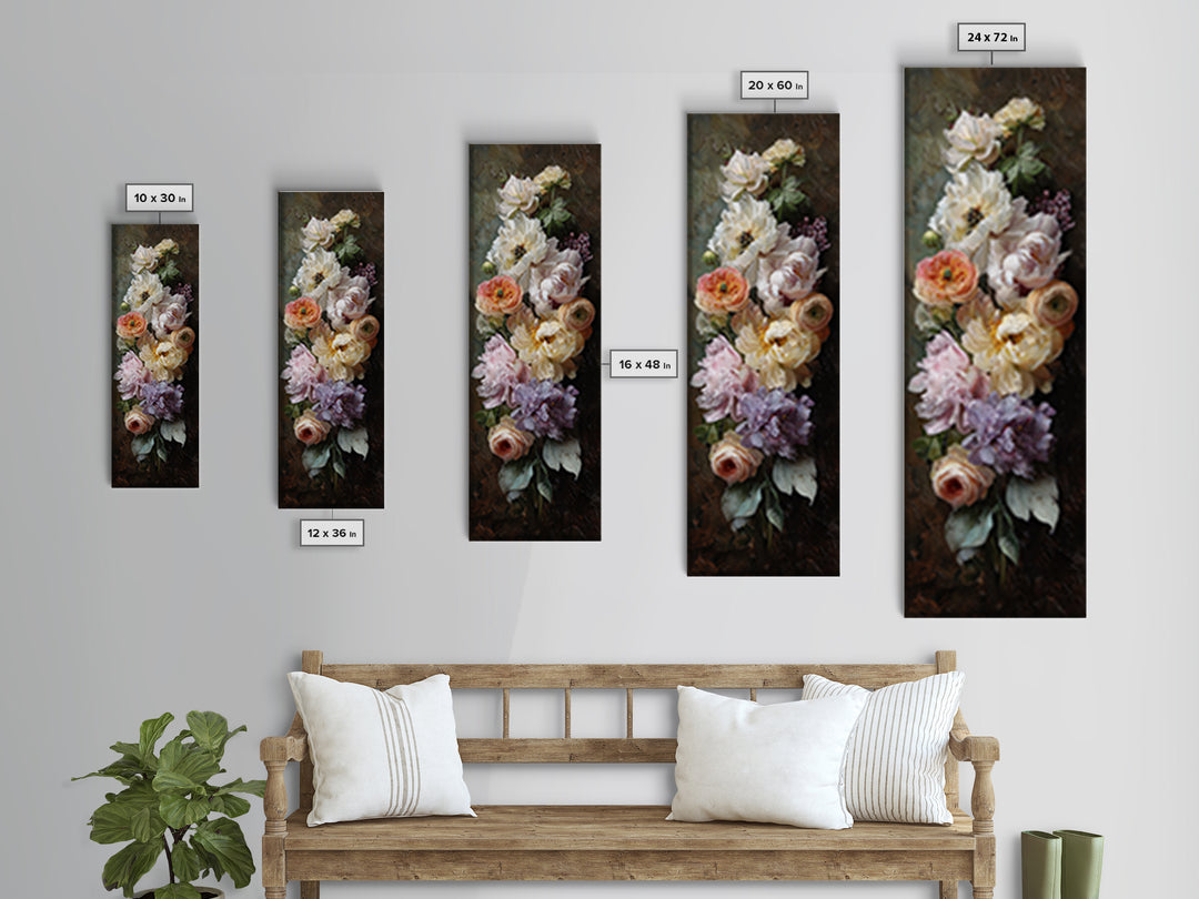Peony and Ranunculus Bouquet Framed Canvas Print, Wedding Art, Art Print, Living Room Decor, Romance, Downloadable Art, WED-1x3-80
