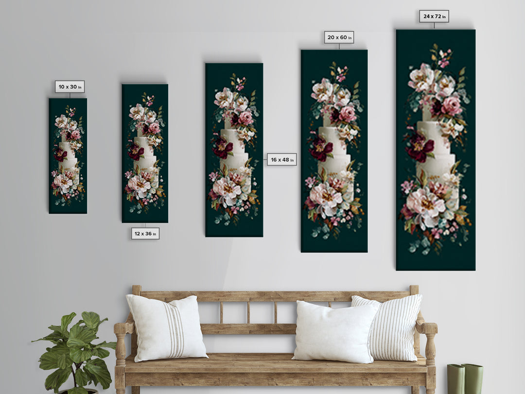 Wedding Cake with Flowers in Painterly Style Canvas Print, Wedding Art, Wedding Stationery, Living Room Decor, Romance, WED-1x3-98