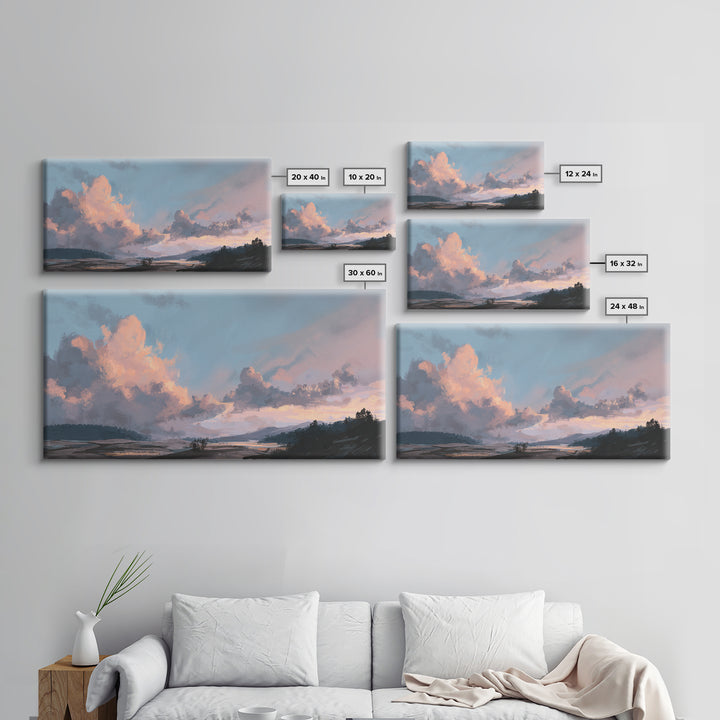 Blush Cloudscape with Dreamy Atmosphere Framed Canvas Print, Wedding Art, Wedding Decoration, Living Room Decor, Romance, WED-2x1-11