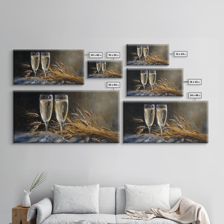 Champagne Glasses with Delicate Sparkle Canvas Print, Wedding Art, Wall Decor, Living Room Decor, Abstract Art, Romance, WED-2x1-2