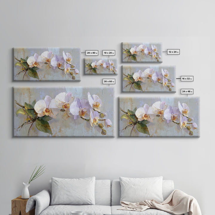White Orchid and Gold Ribbon Composition Framed Canvas Print, Wedding Art, Modern Decor, Living Room Decor, Fine Art, Romance, WED-2x1-20