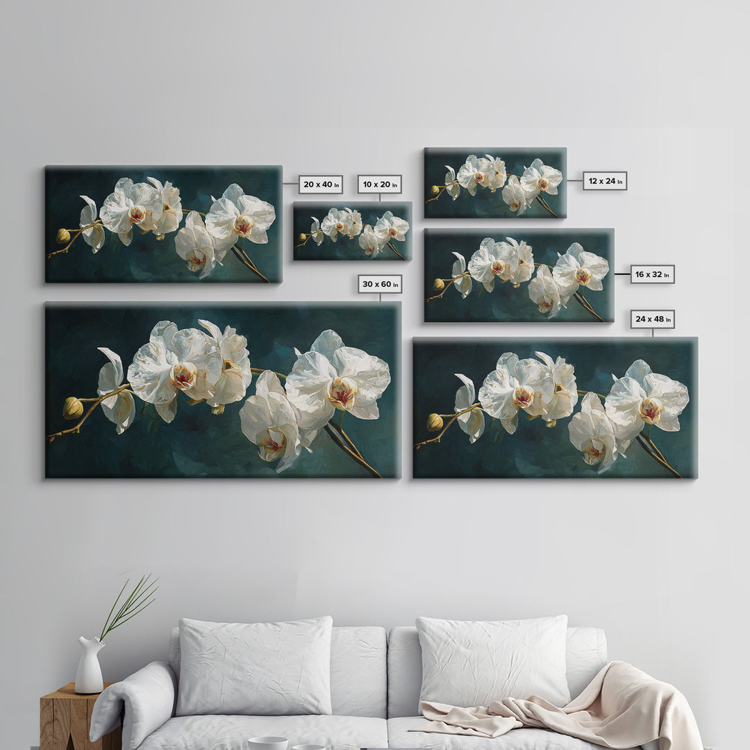 White Orchid and Gold Ribbon Composition Canvas Print, Wedding Art, Room Decor, Living Room Decor, Abstract Art, Romance, WED-2x1-44
