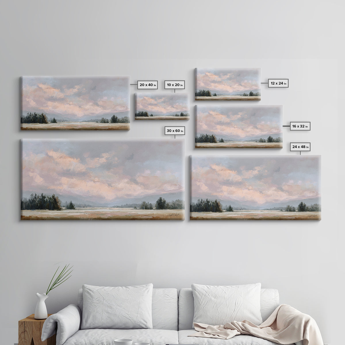 Blush Cloudscape with Dreamy Atmosphere Framed Canvas Print, Wedding Art, Downloadable Art, Living Room Decor, Watercolor Art, WED-2x1-59