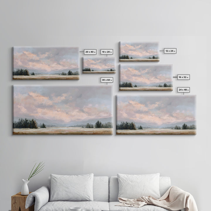 Blush Cloudscape with Dreamy Atmosphere Framed Canvas Print, Wedding Art, Downloadable Art, Living Room Decor, Watercolor Art, WED-2x1-59