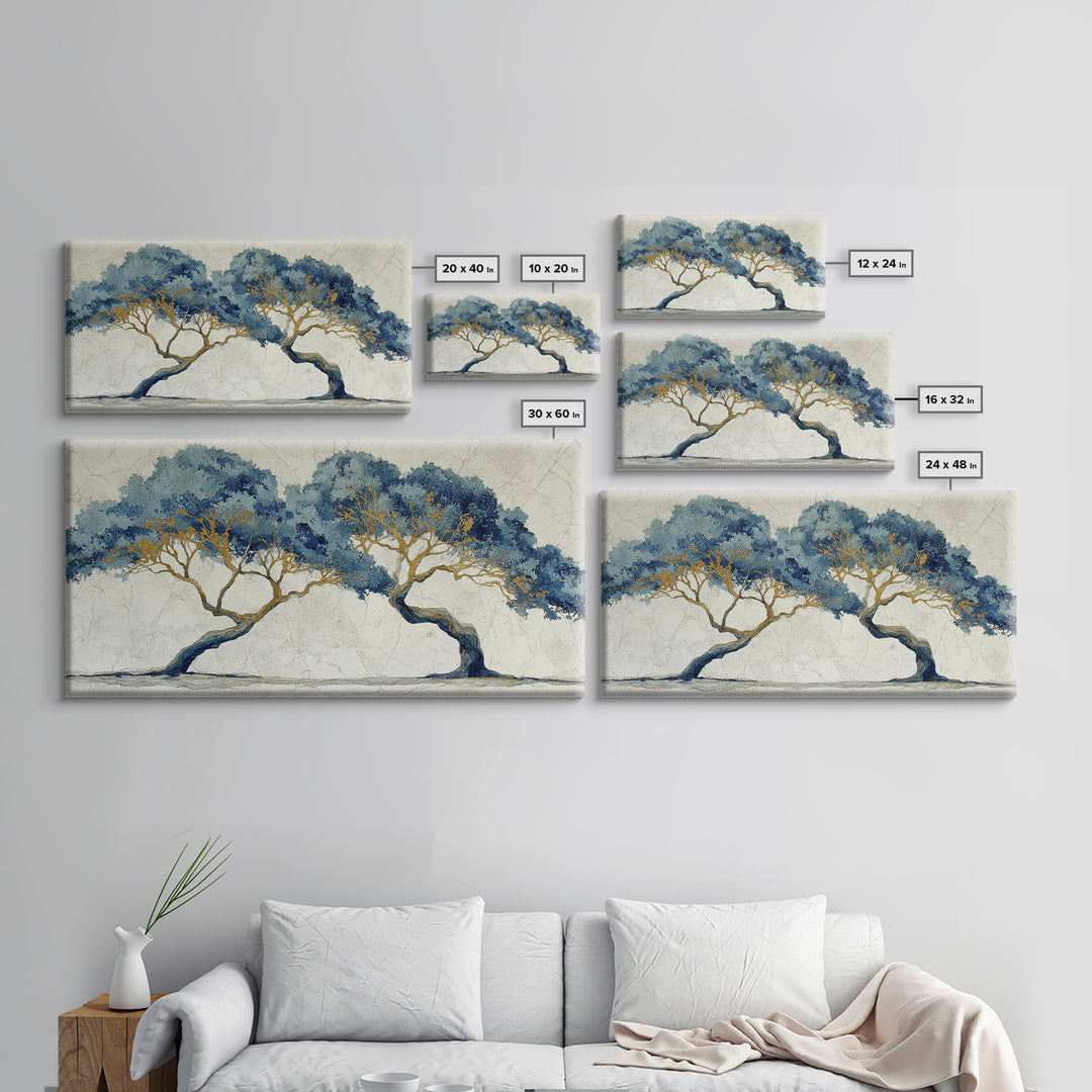 Two Intertwined Trees as Symbolic Artwork Framed Canvas Print, Wedding Art, Custom Wedding, Living Room Decor, Romance, WED-2x1-67