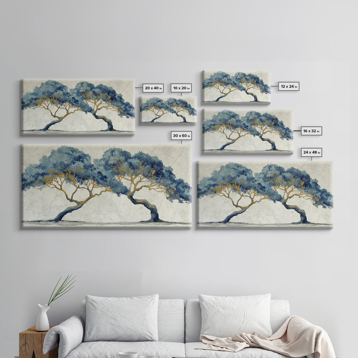 Two Intertwined Trees as Symbolic Artwork Framed Canvas Print, Wedding Art, Custom Wedding, Living Room Decor, Romance, WED-2x1-67