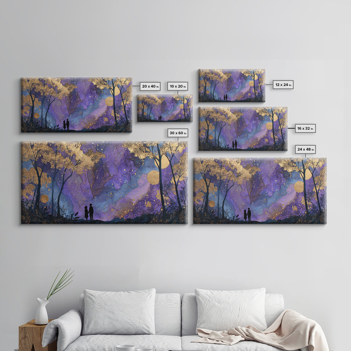 Couple Silhouette Beneath Moonlit Trees Canvas Print, Wedding Art, Art, Living Room Decor, Romance, Custom Wedding Gift, WED-2x1-73
