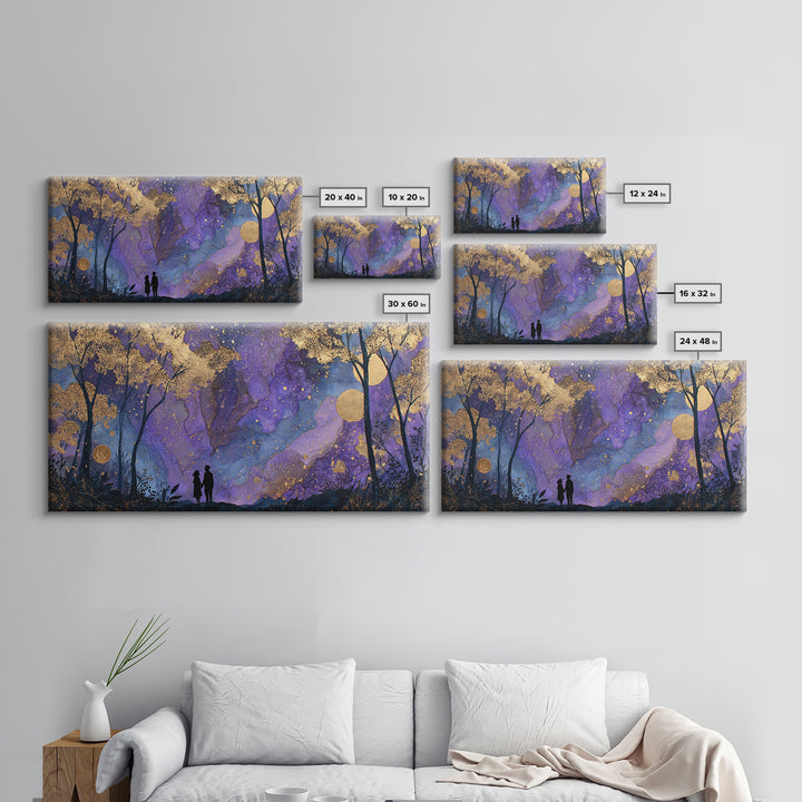 Couple Silhouette Beneath Moonlit Trees Canvas Print, Wedding Art, Art, Living Room Decor, Romance, Custom Wedding Gift, WED-2x1-73