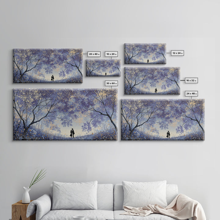 Couple Silhouette Beneath Moonlit Trees Framed Canvas Print, Wedding Art, Wedding Guest Book, Living Room Decor, Romance, WED-2x1-97