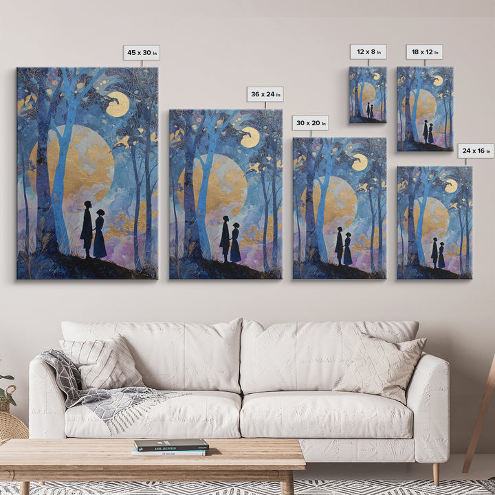 Couple Silhouette Beneath Moonlit Trees Framed Canvas Print, Wedding Art, Room Decor, Living Room Decor, Fine Art, Romance, WED-2x3-13