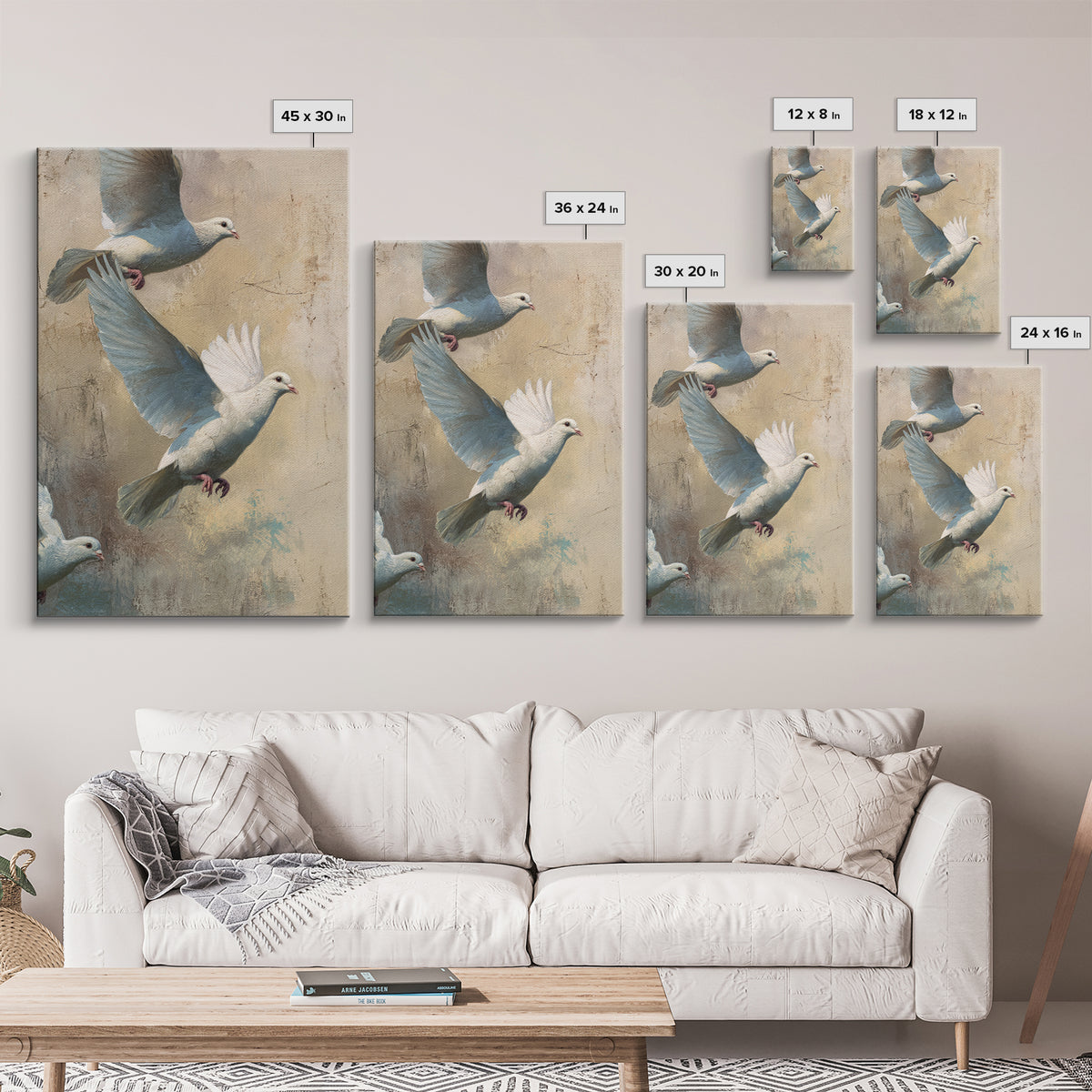 Doves Flying Through Soft Golden Light Framed Canvas Print, Wedding Art, Bride and Groom, Living Room Decor, Fine Art, Romance, WED-2x3-19