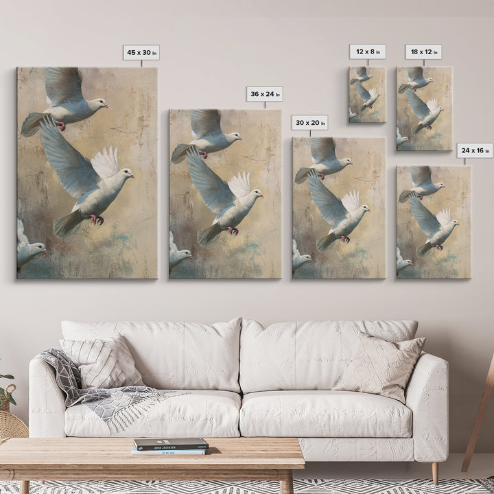 Doves Flying Through Soft Golden Light Framed Canvas Print, Wedding Art, Bride and Groom, Living Room Decor, Fine Art, Romance, WED-2x3-19