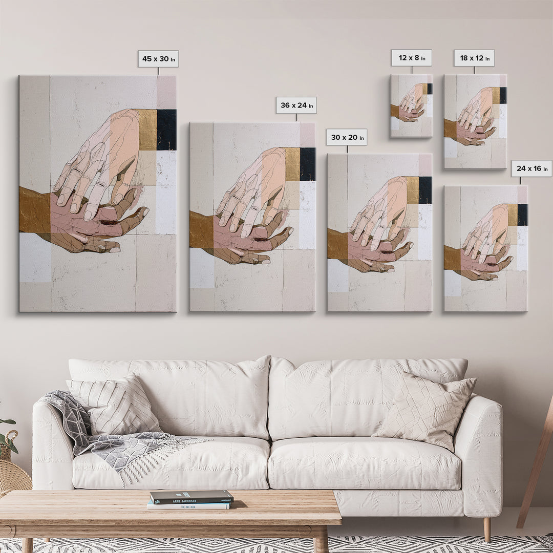 Hands Nearly Touching Framed Canvas Print, Wedding Art, Jewish Art, Living Room Decor, Abstract Art, Romance, WED-2x3-24