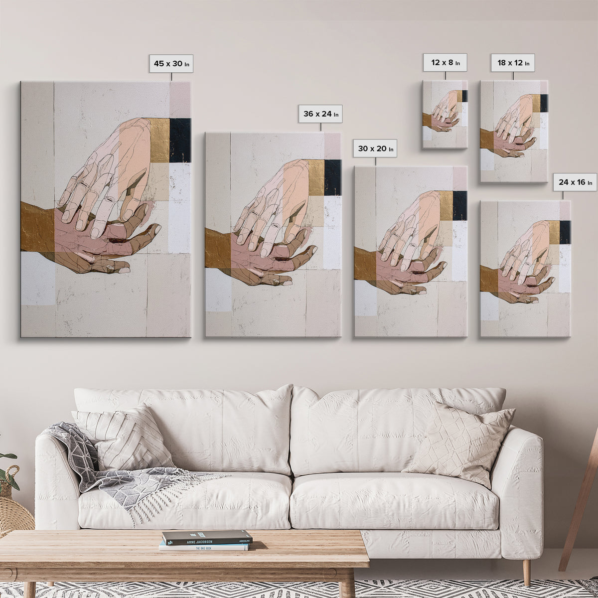 Hands Nearly Touching Framed Canvas Print, Wedding Art, Jewish Art, Living Room Decor, Abstract Art, Romance, WED-2x3-24