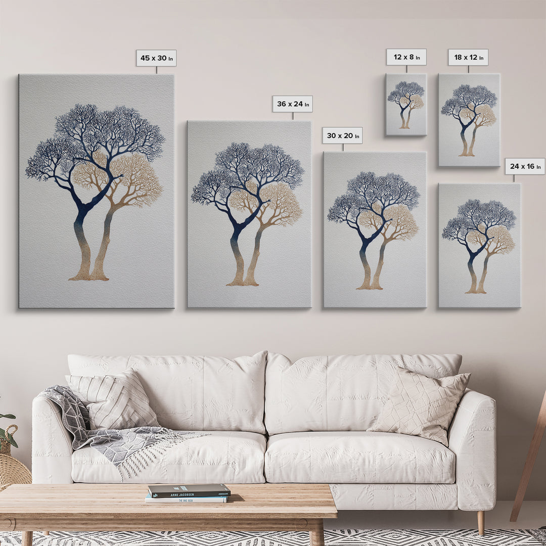 Two Intertwined Trees as Symbolic Artwork Framed Canvas Print, Wedding Art, Wedding Stationery, Living Room Decor, Romance, WED-2x3-55