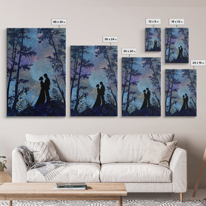 Couple Silhouette Beneath Moonlit Trees Canvas Print, Wedding Art, Wedding, Living Room Decor, Romance, Wedding Guestbook, WED-2x3-61