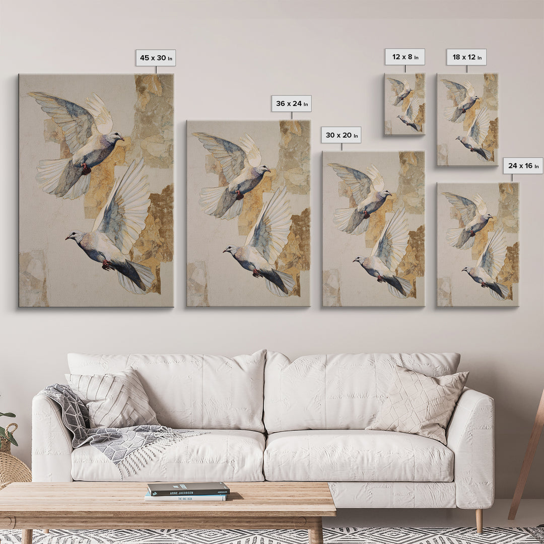 Doves Flying Through Soft Golden Light Canvas Print, Wedding Art, Art Print, Living Room Decor, Romance, Downloadable Art, WED-2x3-91
