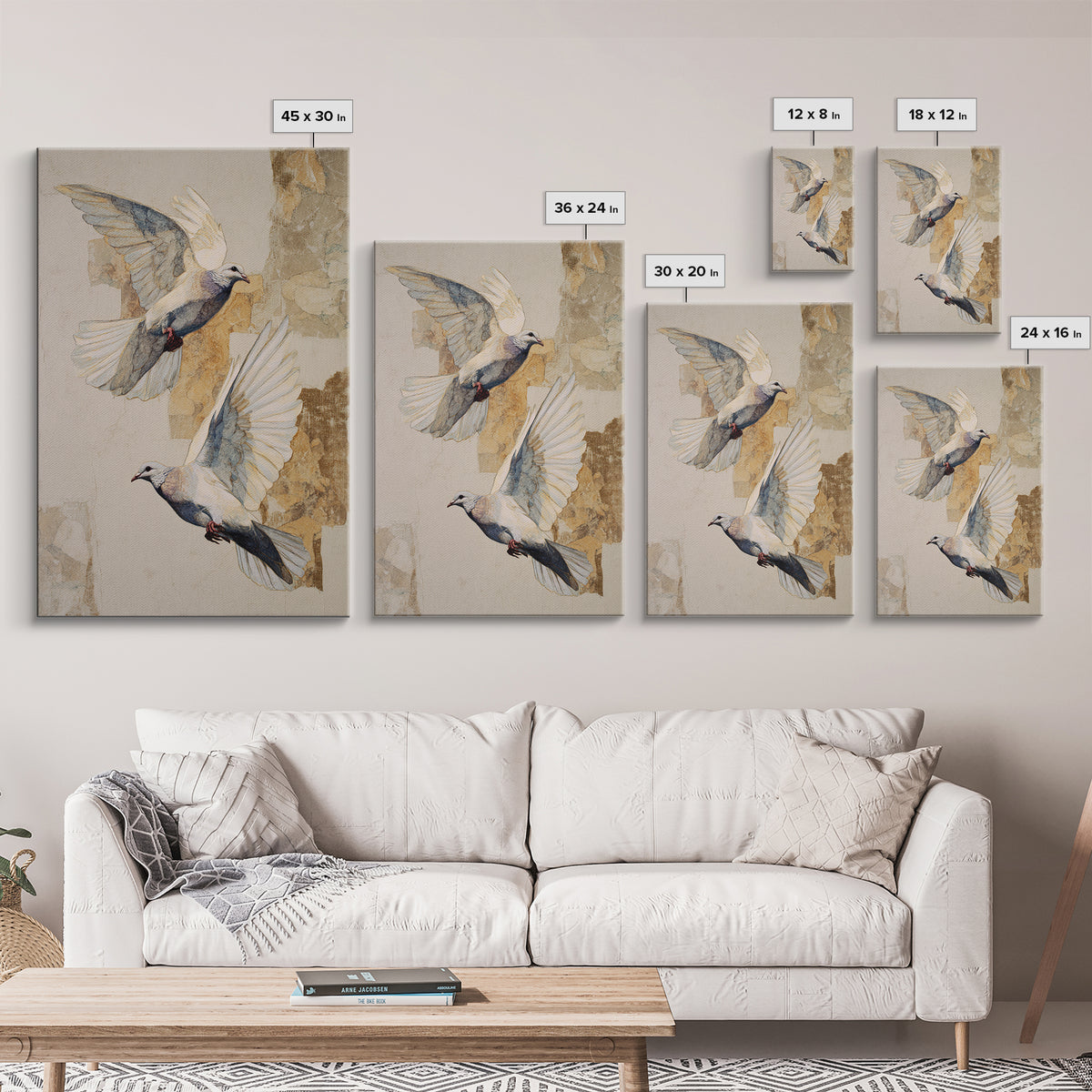 Doves Flying Through Soft Golden Light Canvas Print, Wedding Art, Art Print, Living Room Decor, Romance, Downloadable Art, WED-2x3-91