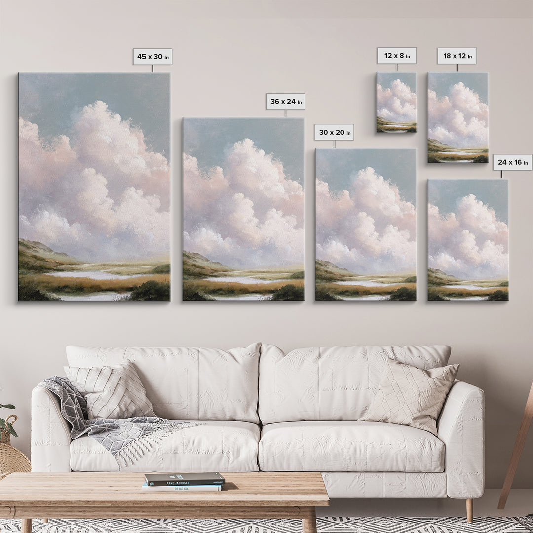 Blush Cloudscape with Dreamy Atmosphere Canvas Print, Wedding Art, Wedding Guest Book, Living Room Decor, Oil Painting, Romance, WED-2x3-95