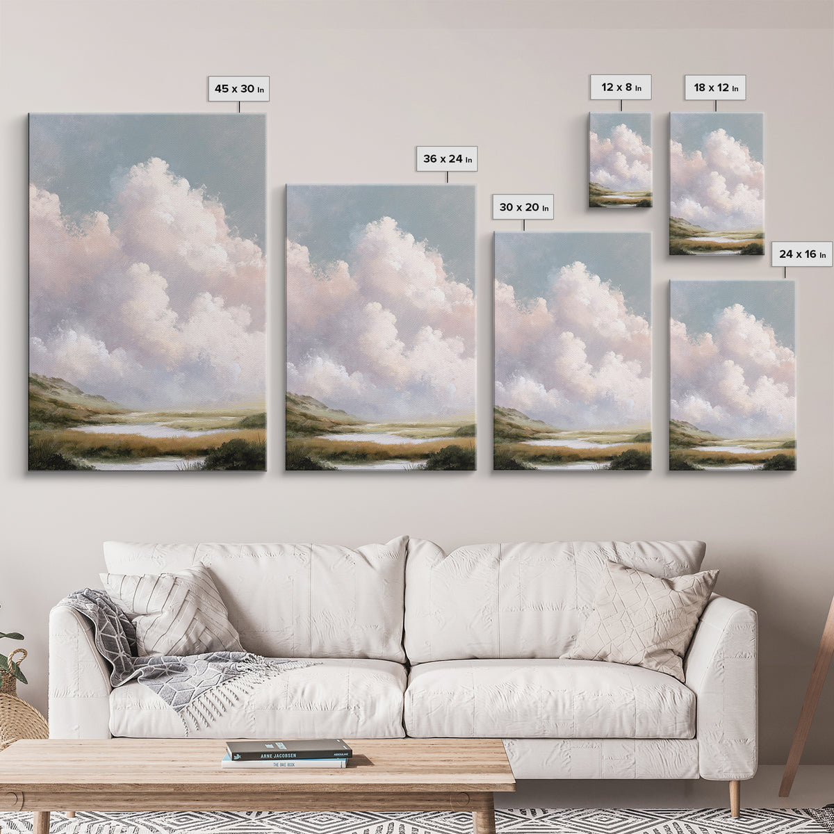 Blush Cloudscape with Dreamy Atmosphere Canvas Print, Wedding Art, Wedding Guest Book, Living Room Decor, Oil Painting, Romance, WED-2x3-95
