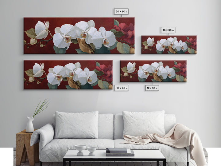 White Orchid and Gold Ribbon Composition Canvas Print, Wedding Art, Rustic Wedding, Living Room Decor, Fine Art, Romance, WED-3x1-16