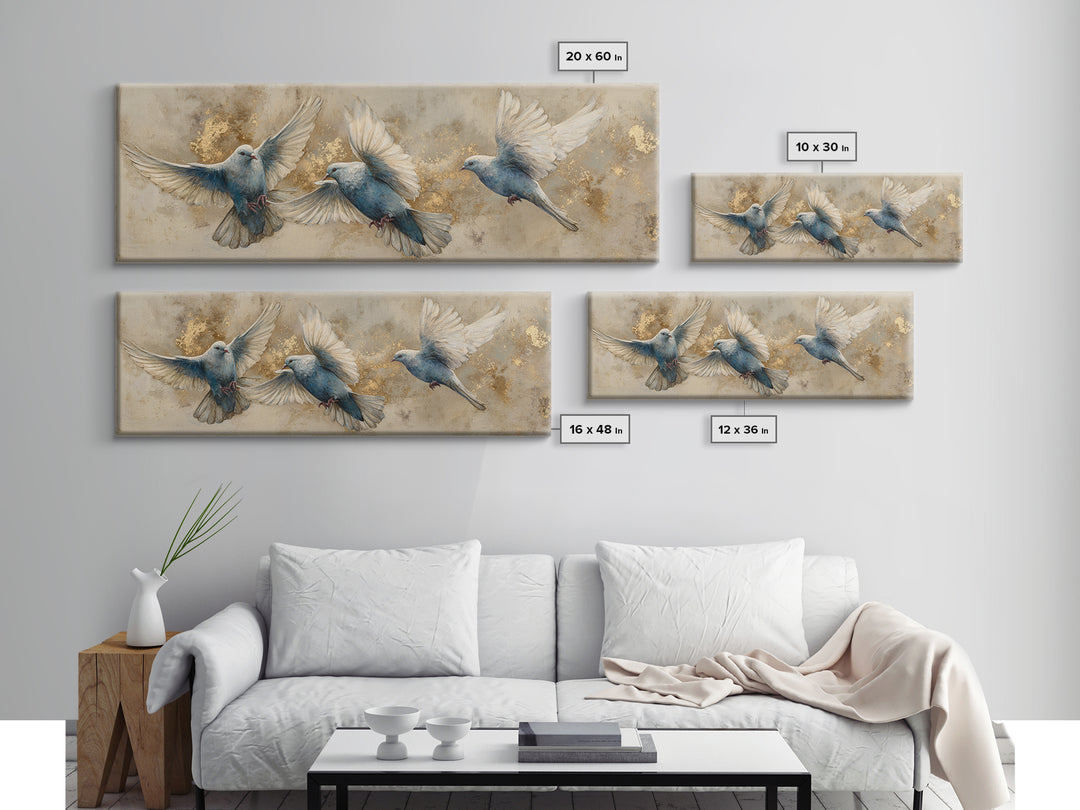 Doves Flying Through Soft Golden Light Canvas Print, Wedding Art, Personalized Wedding, Living Room Decor, Fine Art, Romance, WED-3x1-3