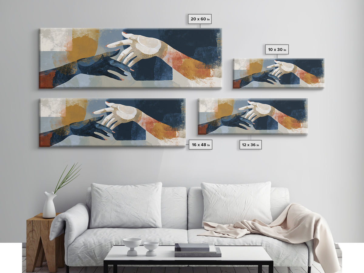 Hands Nearly Touching Framed Canvas Print, Wedding Art, Personalized Wedding, Living Room Decor, Abstract Art, Romance, WED-3x1-32