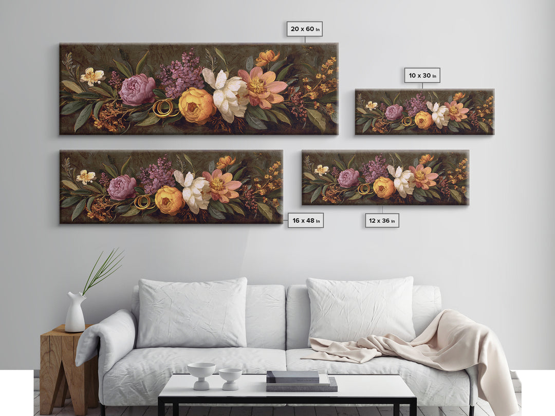 Gold Rings Resting on Velvet and Flowers Canvas Print, Wedding Art, Minimalist Decor, Living Room Decor, Fine Art, Romance, WED-3x1-43