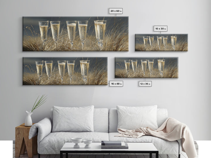 Champagne Glasses with Delicate Sparkle Canvas Print, Wedding Art, Custom Painting, Living Room Decor, Fine Art, Romance, WED-3x1-46