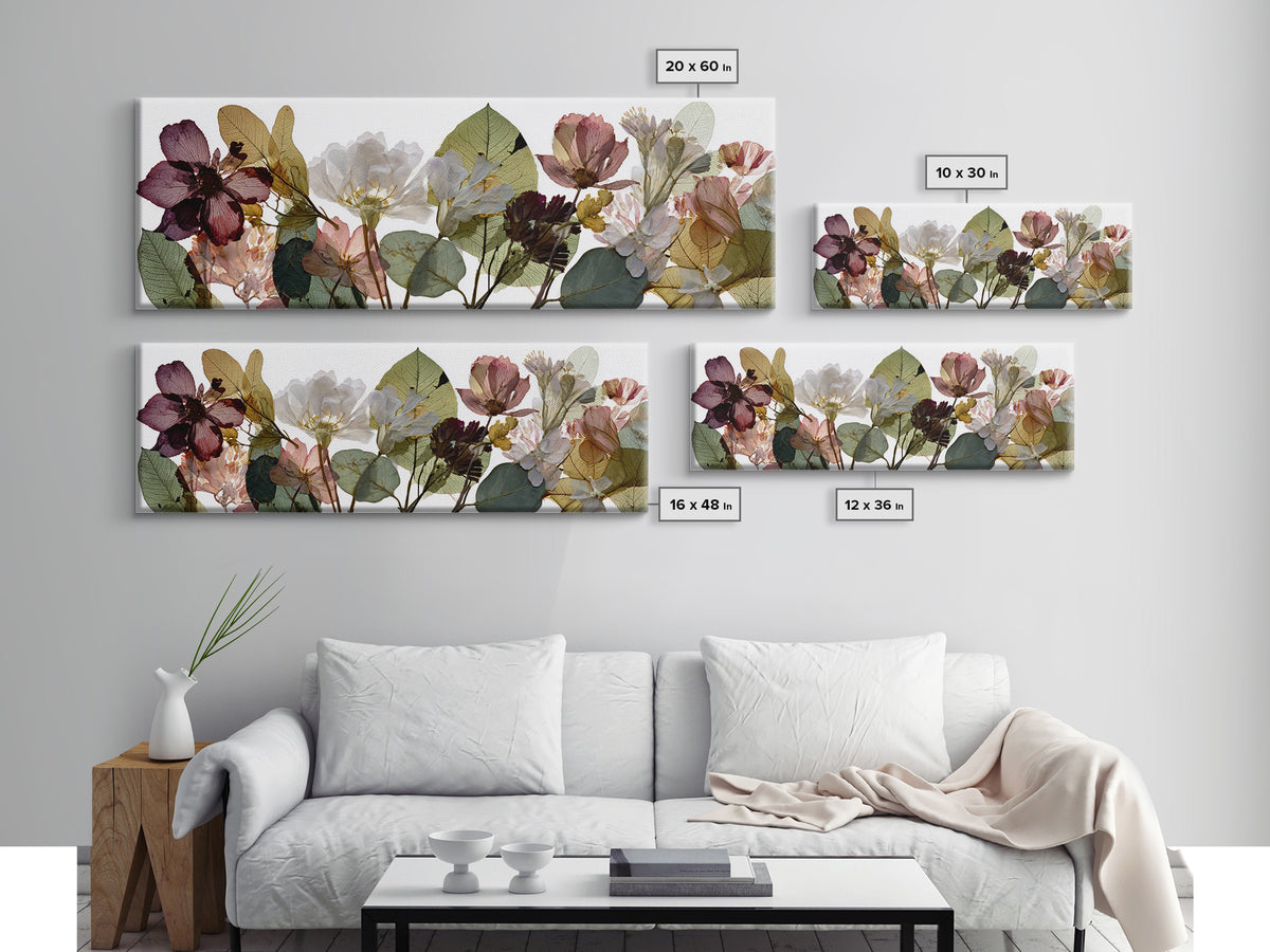 Pressed Flowers from a Wedding Bouquet Canvas Print, Wedding Art, Boho Decor, Living Room Decor, Fine Art, Romance, Art Print, WED-3x1-48