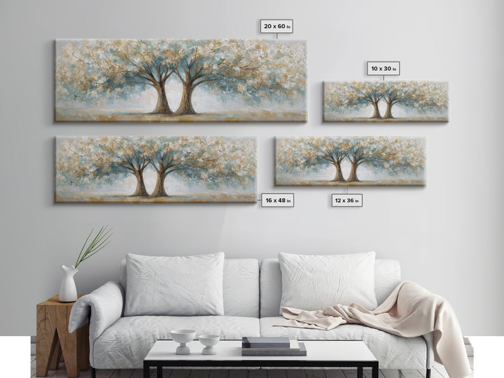 Two Intertwined Trees as Symbolic Artwork Framed Canvas Print, Wedding Art, Wedding Dress, Living Room Decor, Fine Art, Romance, WED-3x1-87