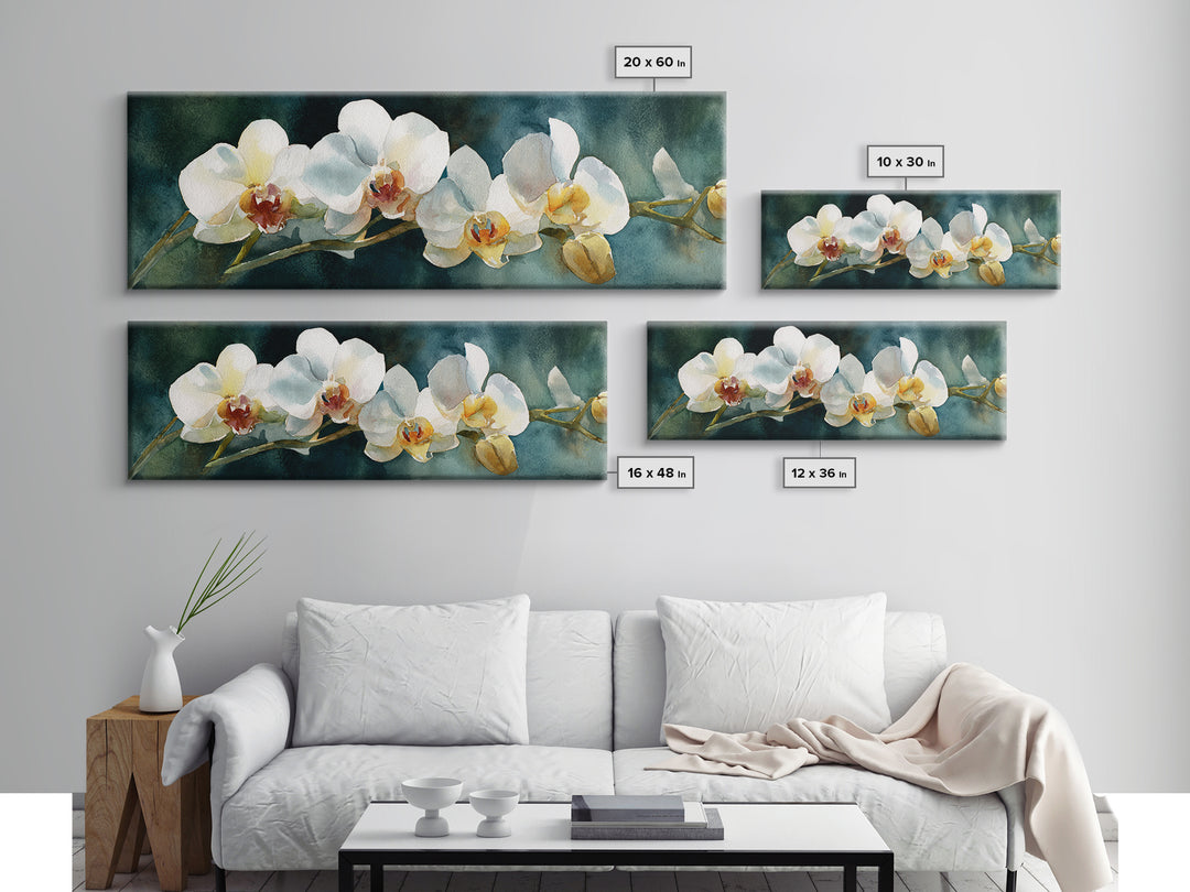White Orchid and Gold Ribbon Composition Canvas Print, Wedding Art, Textured Painting, Living Room Decor, Oil Painting, Romance, WED-3x1-88