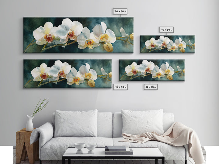 White Orchid and Gold Ribbon Composition Canvas Print, Wedding Art, Textured Painting, Living Room Decor, Oil Painting, Romance, WED-3x1-88