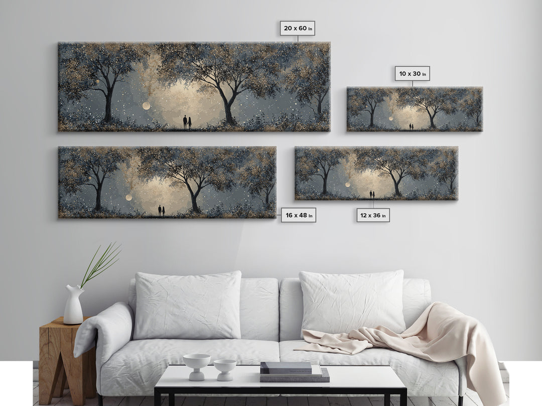 Couple Silhouette Beneath Moonlit Trees Canvas Print, Wedding Art, Wedding Reception, Living Room Decor, Fine Art, Romance, WED-3x1-93
