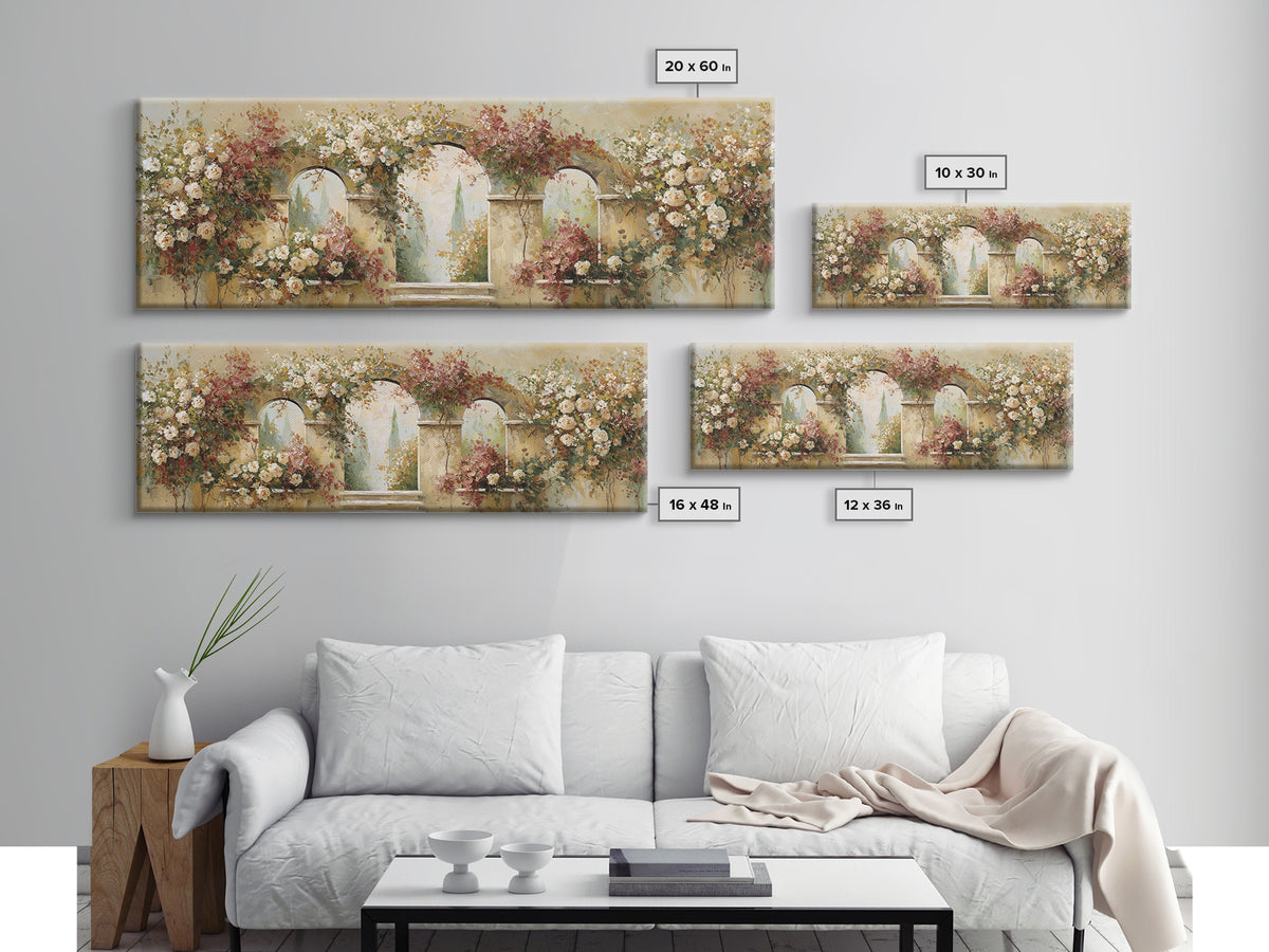 Romantic Garden Arch Covered Canvas Print, Wedding Art, Downloadable Art, Living Room Decor, Oil Painting, Romance, WED-3x1-98
