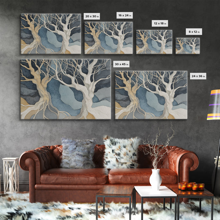 Two Intertwined Trees as Symbolic Artwork Framed Canvas Print, Wedding Art, Wedding Decor, Living Room Decor, Fine Art, Romance, WED-3x2-27