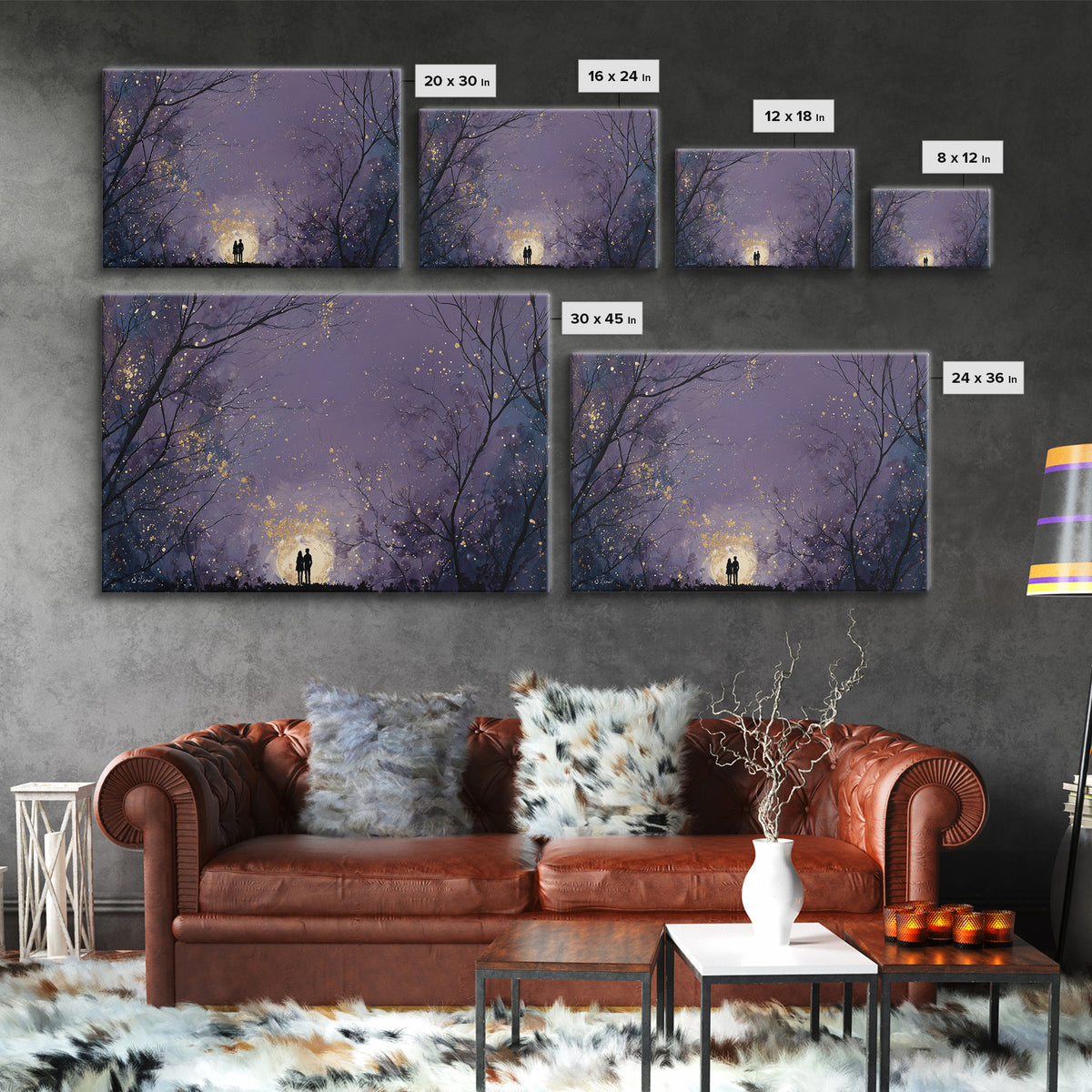 Couple Silhouette Beneath Moonlit Trees Canvas Print, Wedding Art, Custom Wedding Gift, Living Room Decor, Fine Art, Romance, WED-3x2-33