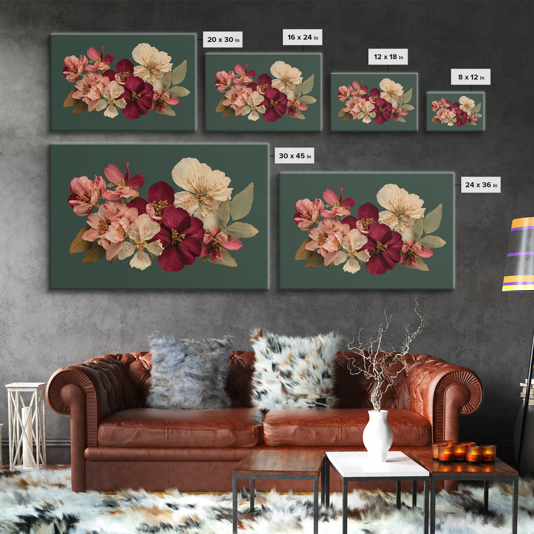 Pressed Flowers from a Wedding Bouquet Framed Canvas Print, Wedding Art, Framed Art, Living Room Decor, Watercolor Art, Romance, WED-3x2-36