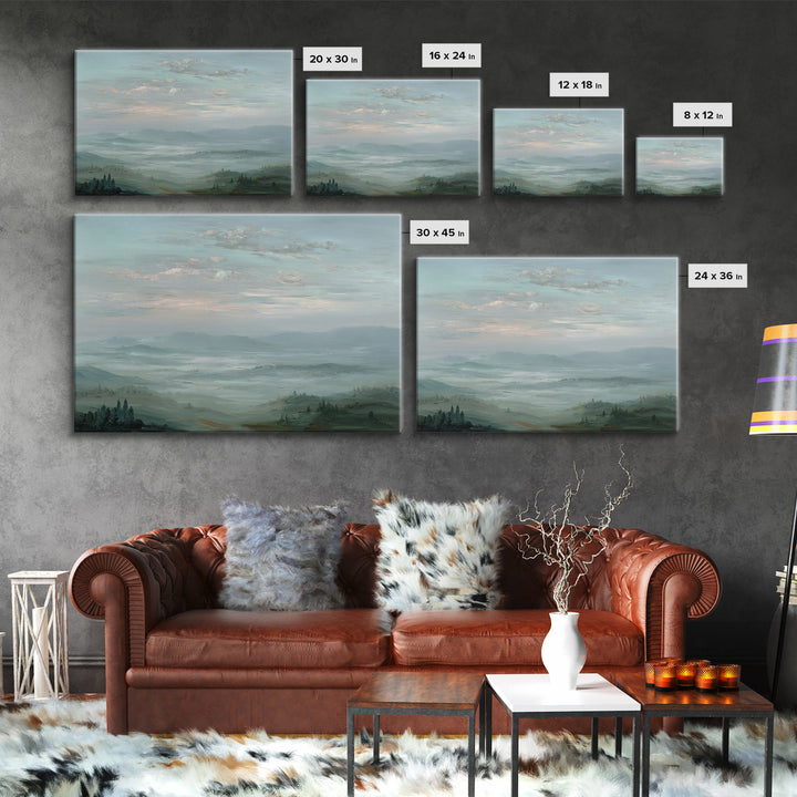 Blush Cloudscape with Dreamy Atmosphere Framed Canvas Print, Wedding Art, Modern Decor, Living Room Decor, Oil Painting, WED-3x2-91