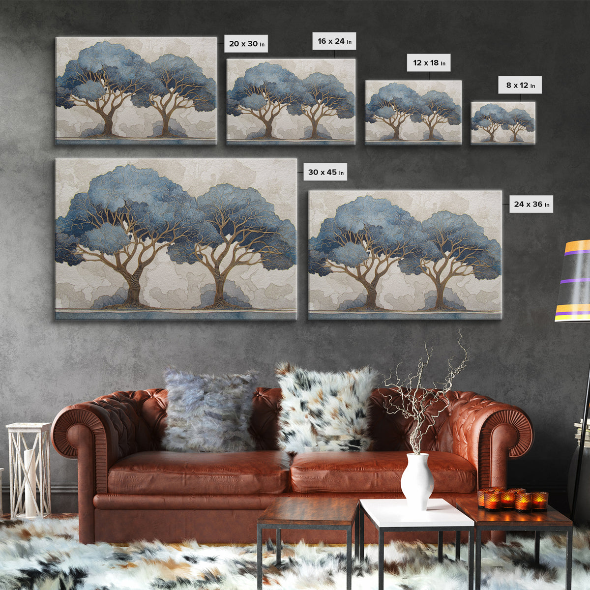 Two Intertwined Trees as Symbolic Artwork Framed Canvas Print, Wedding Art, Home Decor, Living Room Decor, Fine Art, Romance, WED-3x2-99