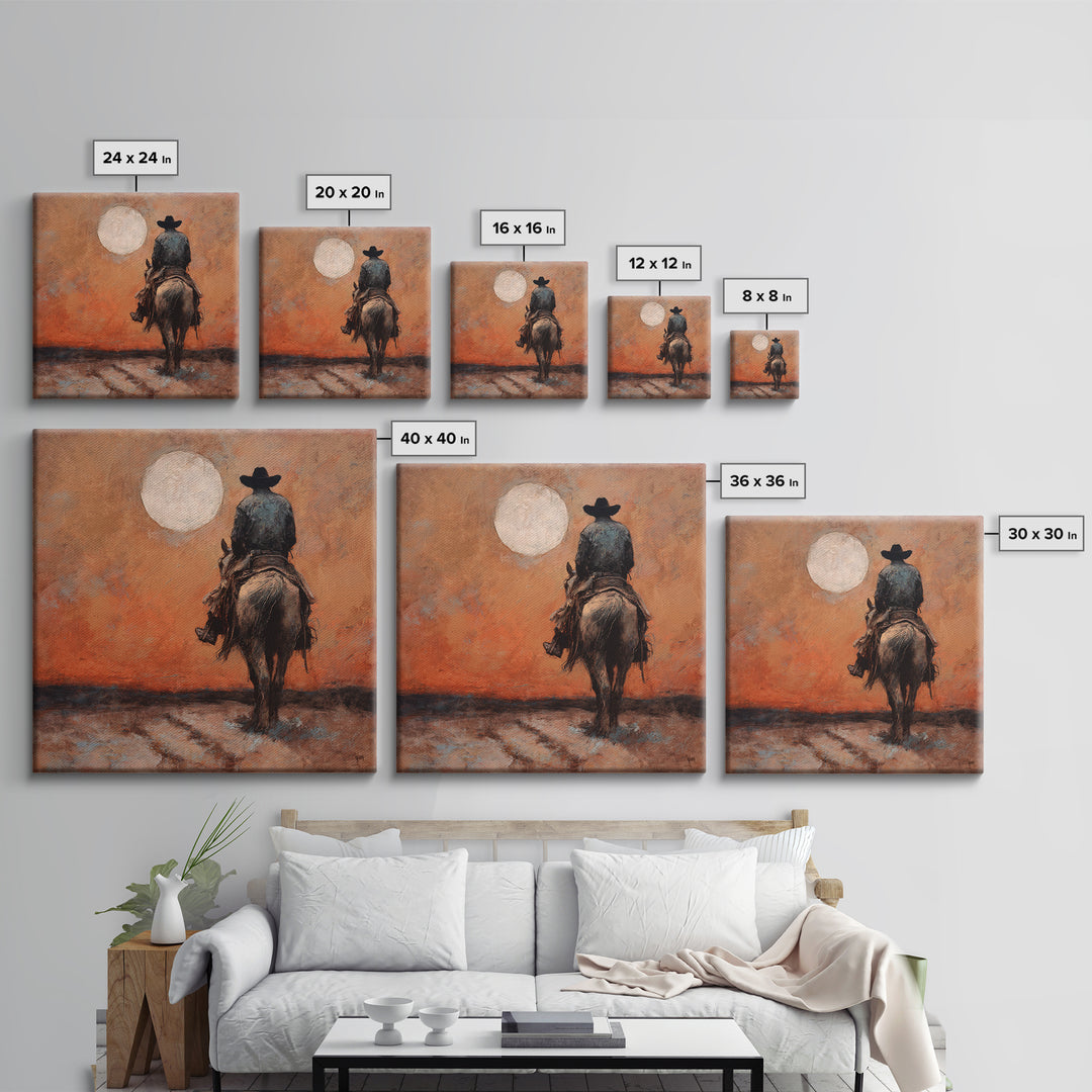 Desert Moon over Lone Rider Canvas Print, Western Art, Digital Download Art, Southwestern Decor, Frontier, Neutral Decor, WES-1x1-35