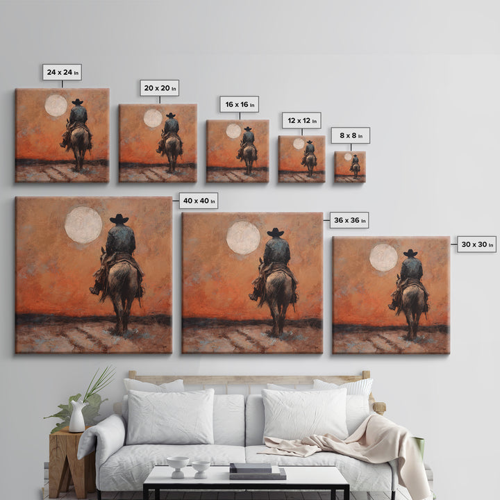 Desert Moon over Lone Rider Canvas Print, Western Art, Digital Download Art, Southwestern Decor, Frontier, Neutral Decor, WES-1x1-35