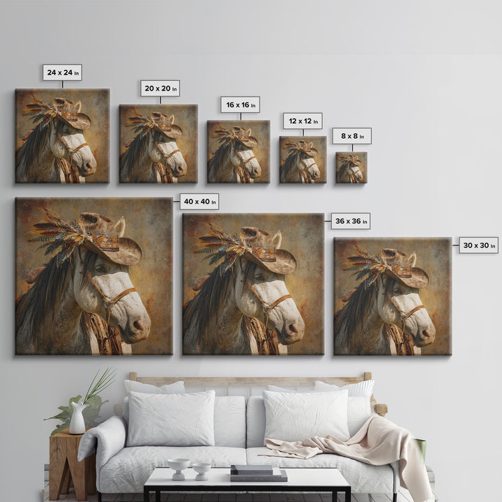 Cowboy Hat with Feathers and Beads Framed Canvas Print, Western Art, Western Print, Southwestern Decor, Fine Art, Frontier, WES-1x1-46