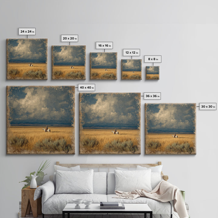 Golden Wheat Field Framed Canvas Print, Western Art, Wall Decor, Southwestern Decor, Fine Art, Frontier, Landscape Painting, WES-1x1-48