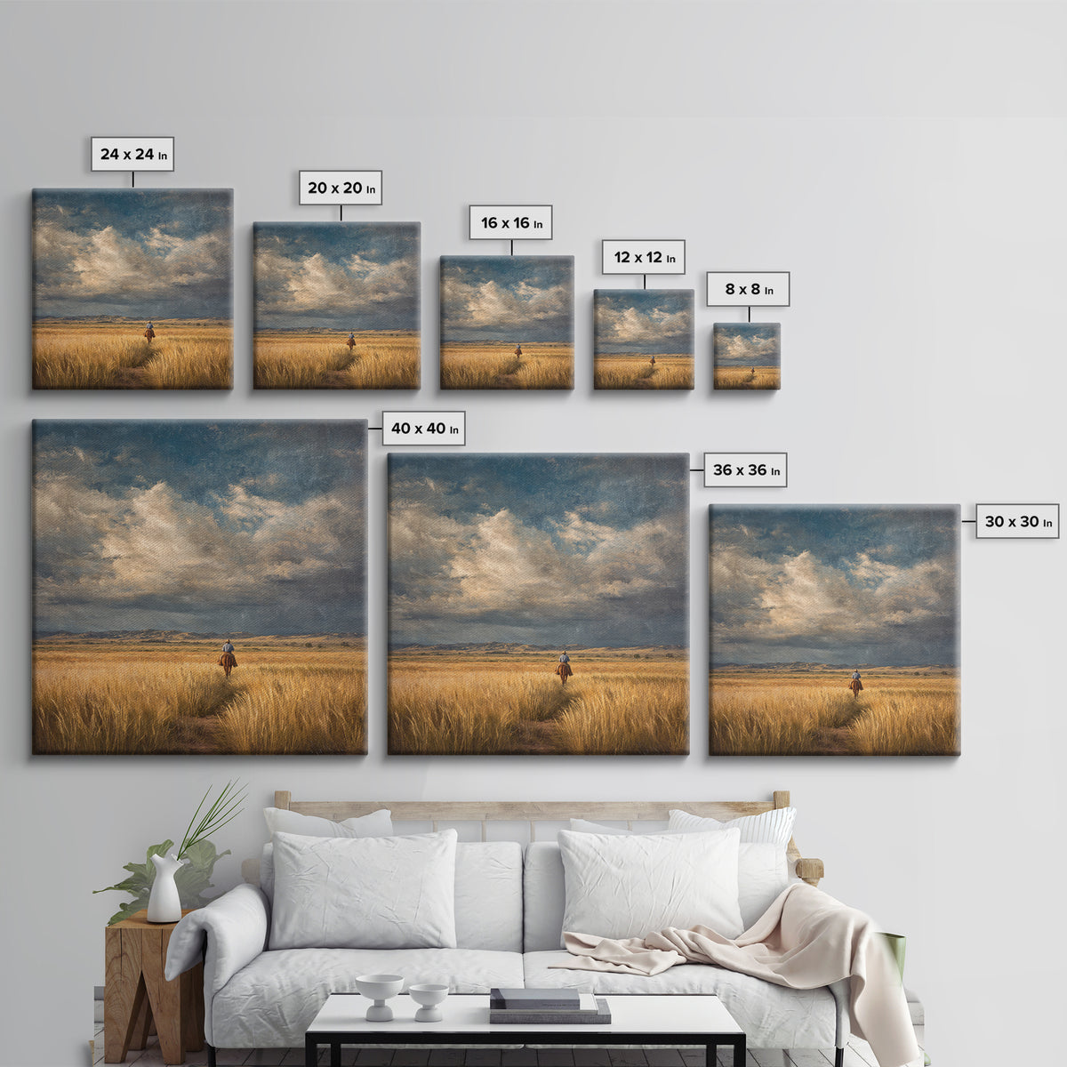 Golden Wheat Field Framed Canvas Print, Western Art, Printable Wall Art, Southwestern Decor, Frontier, Downloadable Art, WES-1x1-96