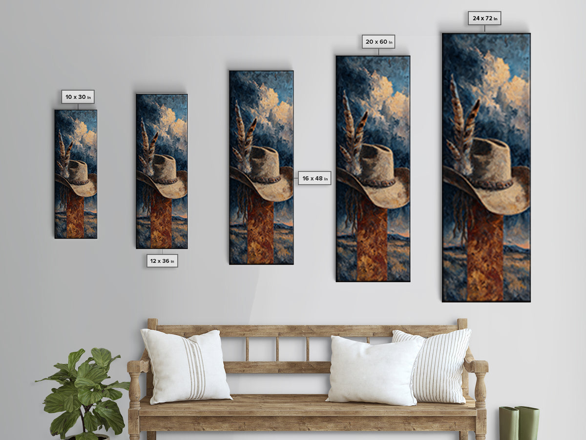 Cowboy Hat with Feathers and Beads Canvas Print, Western Art, Horse Wall Art, Southwestern Decor, Fine Art, Frontier, WES-1x3-10