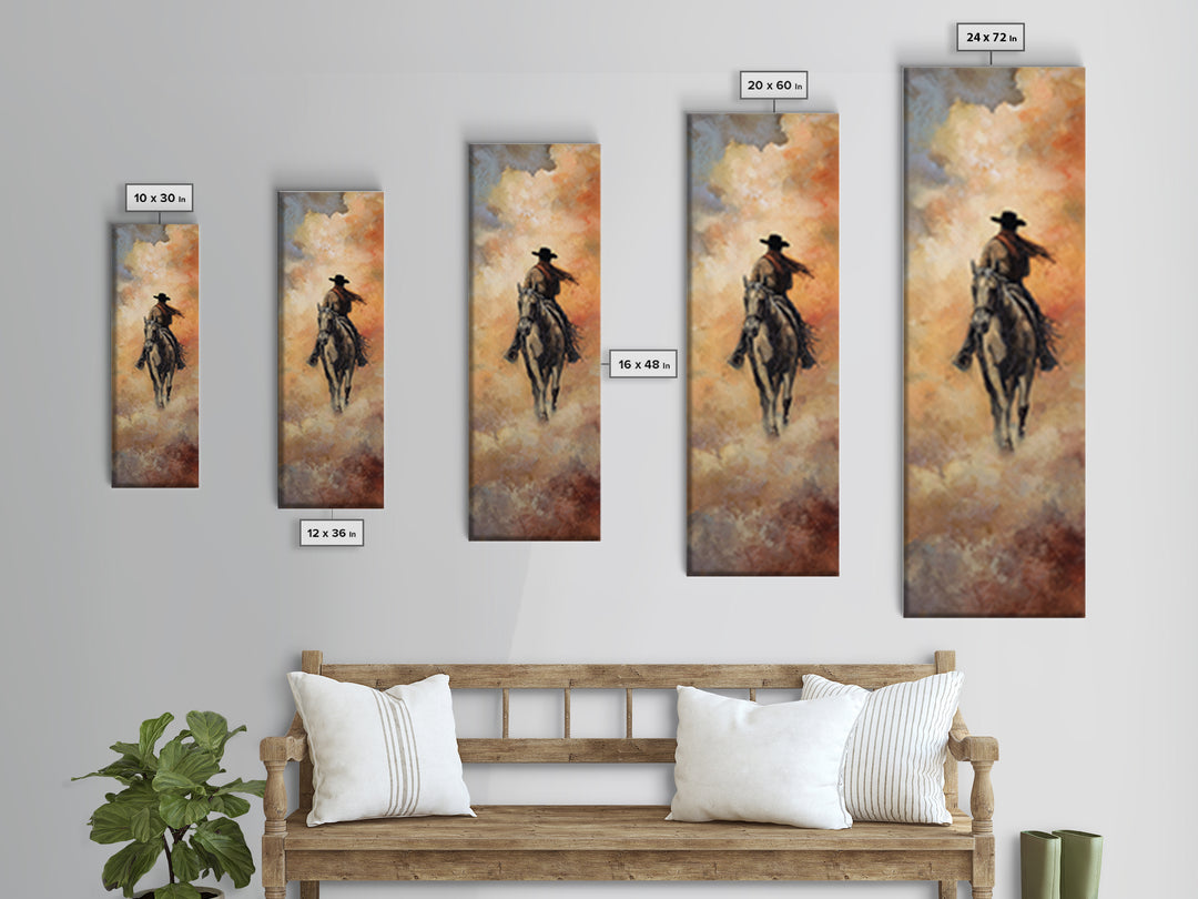 Desert Moon over Lone Rider Canvas Print, Western Art, Minimalist Wall Art, Southwestern Decor, Fine Art, Frontier, Horse Art, WES-1x3-23