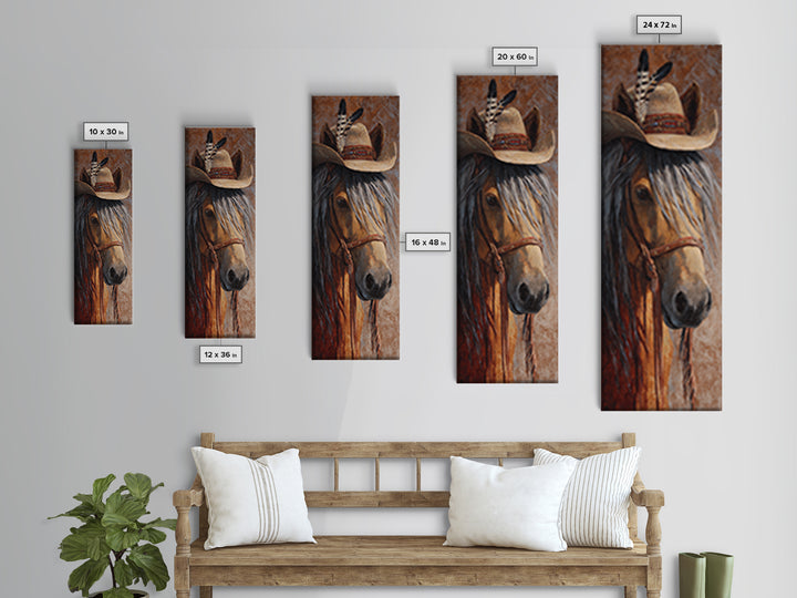 Cowboy Hat with Feathers and Beads Canvas Print, Western Art, Boho Decor, Southwestern Decor, Oil Painting, Frontier, WES-1x3-82