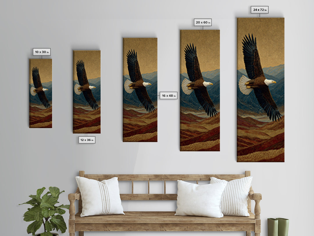 Eagle Flying Above Mountain Ridge Canvas Print, Western Art, Boho Decor, Southwestern Decor, Fine Art, Frontier, Art Print, WES-1x3-97