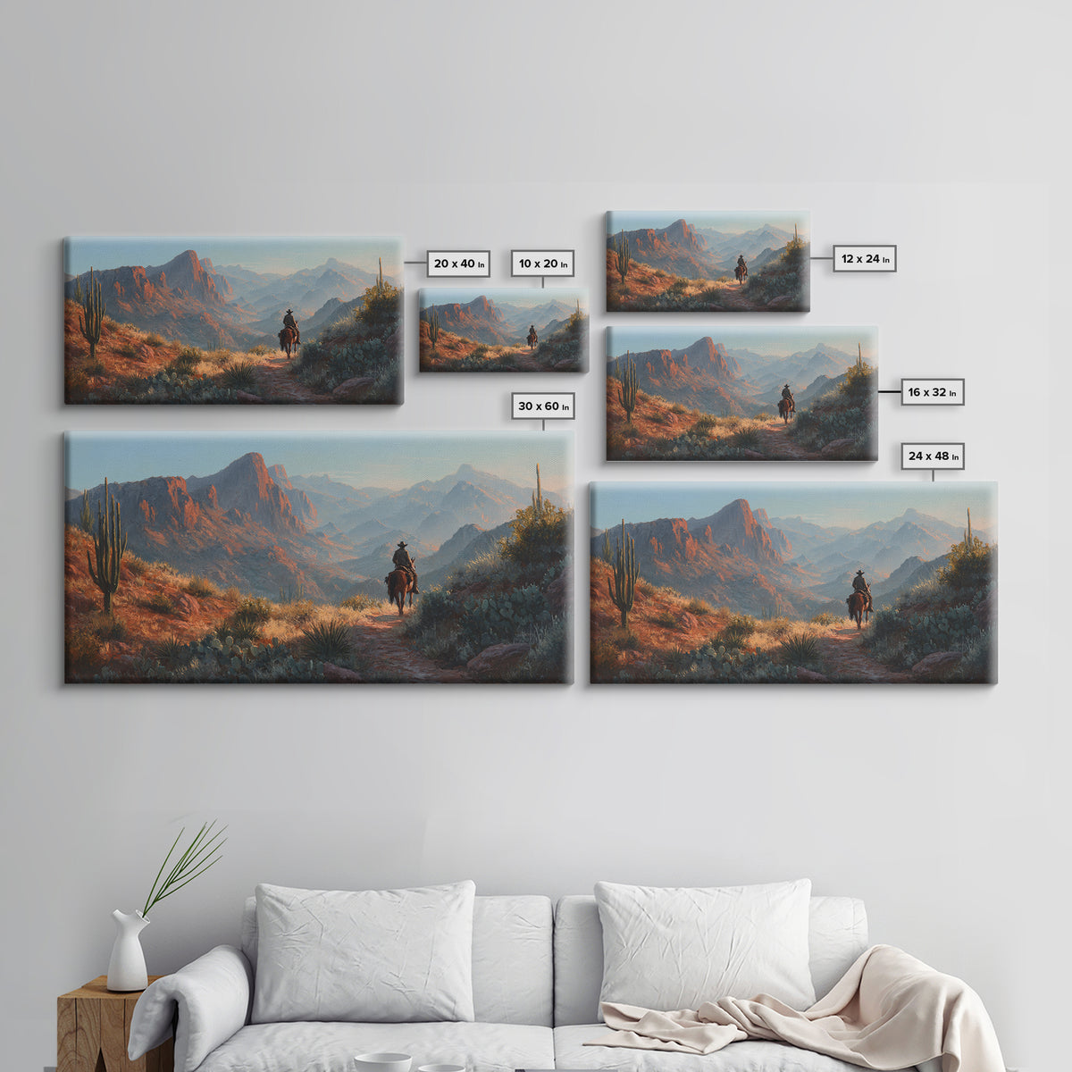 Cactus and Red Rock Canyon Landscape Framed Canvas Print, Western Art, Original Art, Southwestern Decor, Oil Painting, Frontier, WES-2x1-25